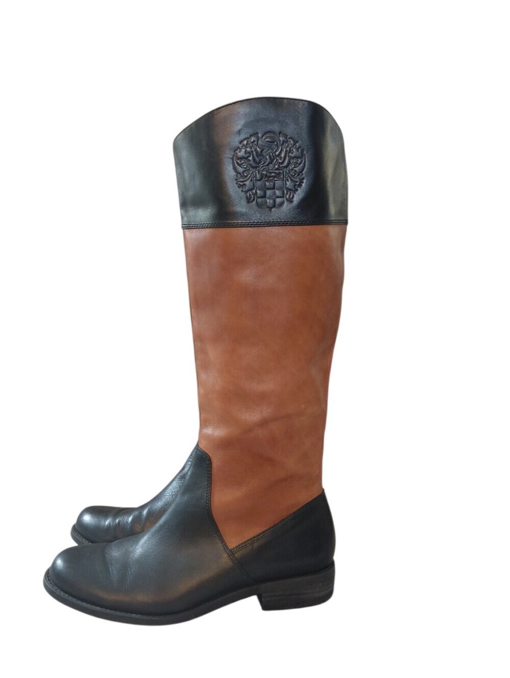 Vince Camuto Two-Tone Black & Brown Knee-High Riding Boots Size 8.5 - Picture 5 of 12